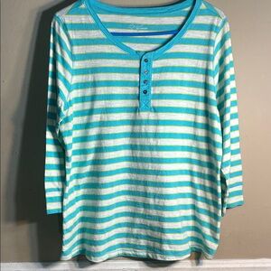 Kim Rogers Striped Tee in Aqua, Lime & White